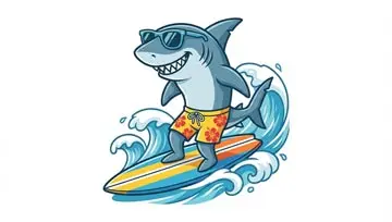 un requin portant des lunettes de soleil sur une planche de surf