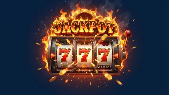 Jackpot flamboyant et rouleaux de machines à sous avec le 777 