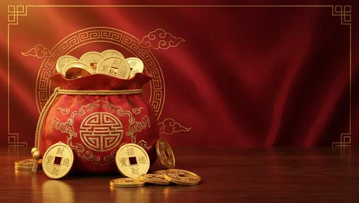 Un pot rouge rempli de pièces d'or
